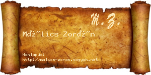 Málics Zorán névjegykártya